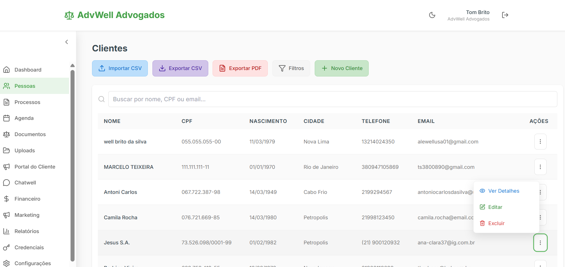 CRM jurídico - cadastro de clientes