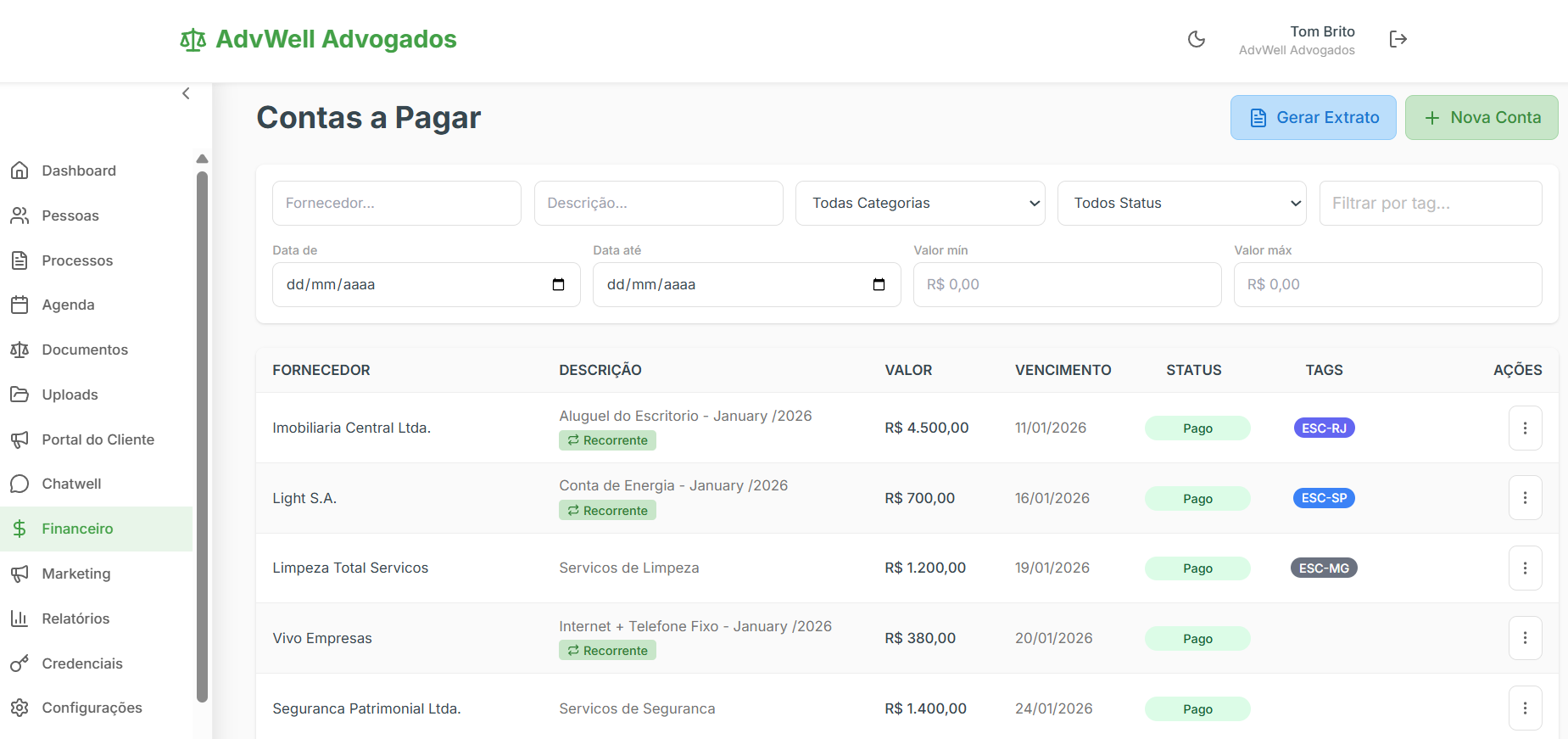 Contas a pagar com alertas