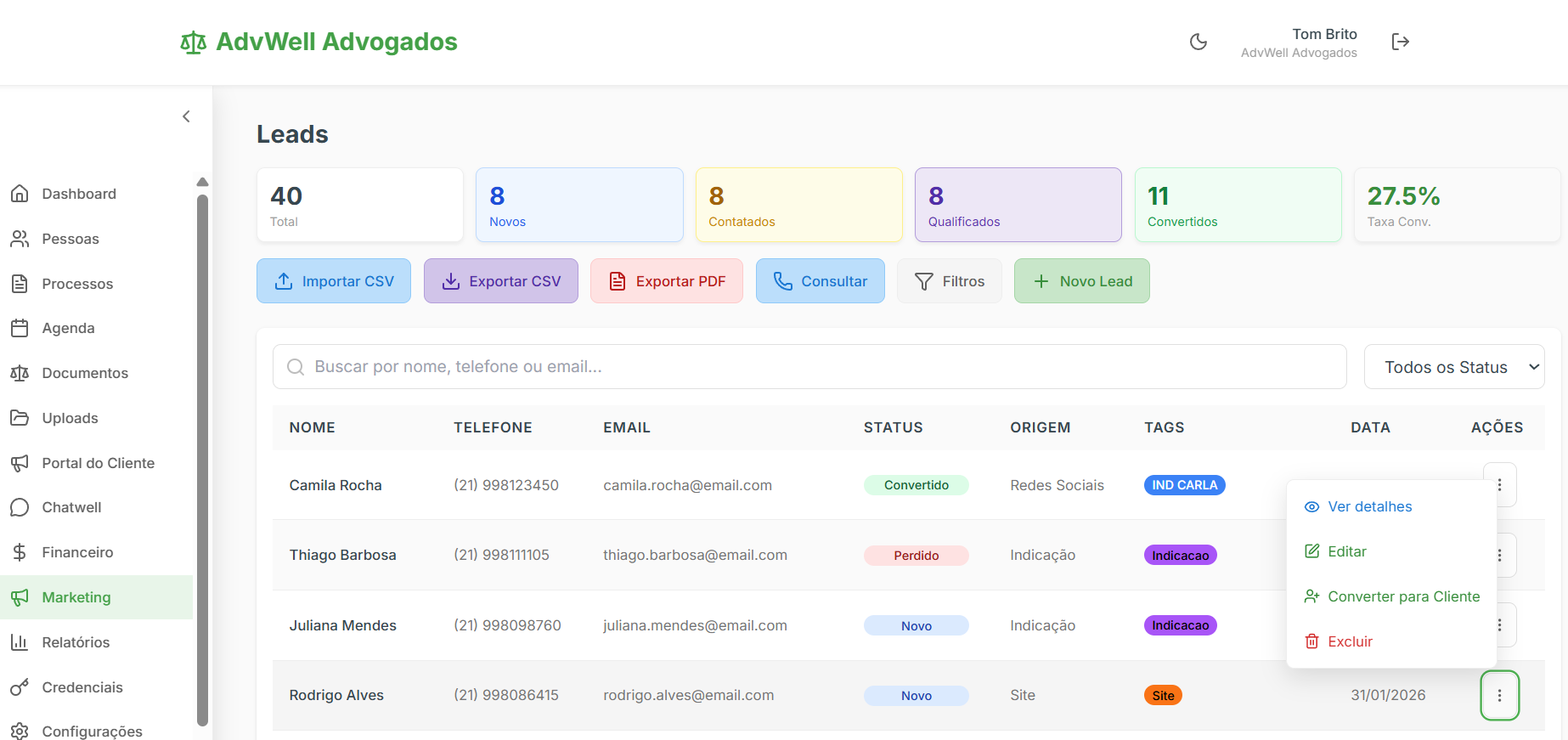 Gestão de leads e marketing