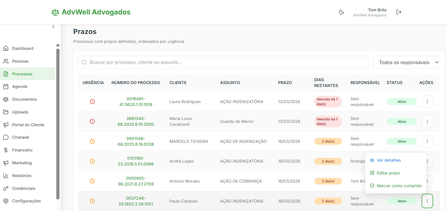 Controle de prazos jurídicos