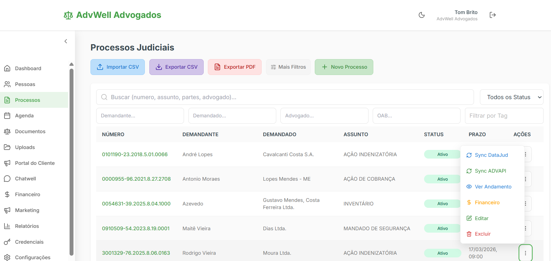 Gestão de processos judiciais